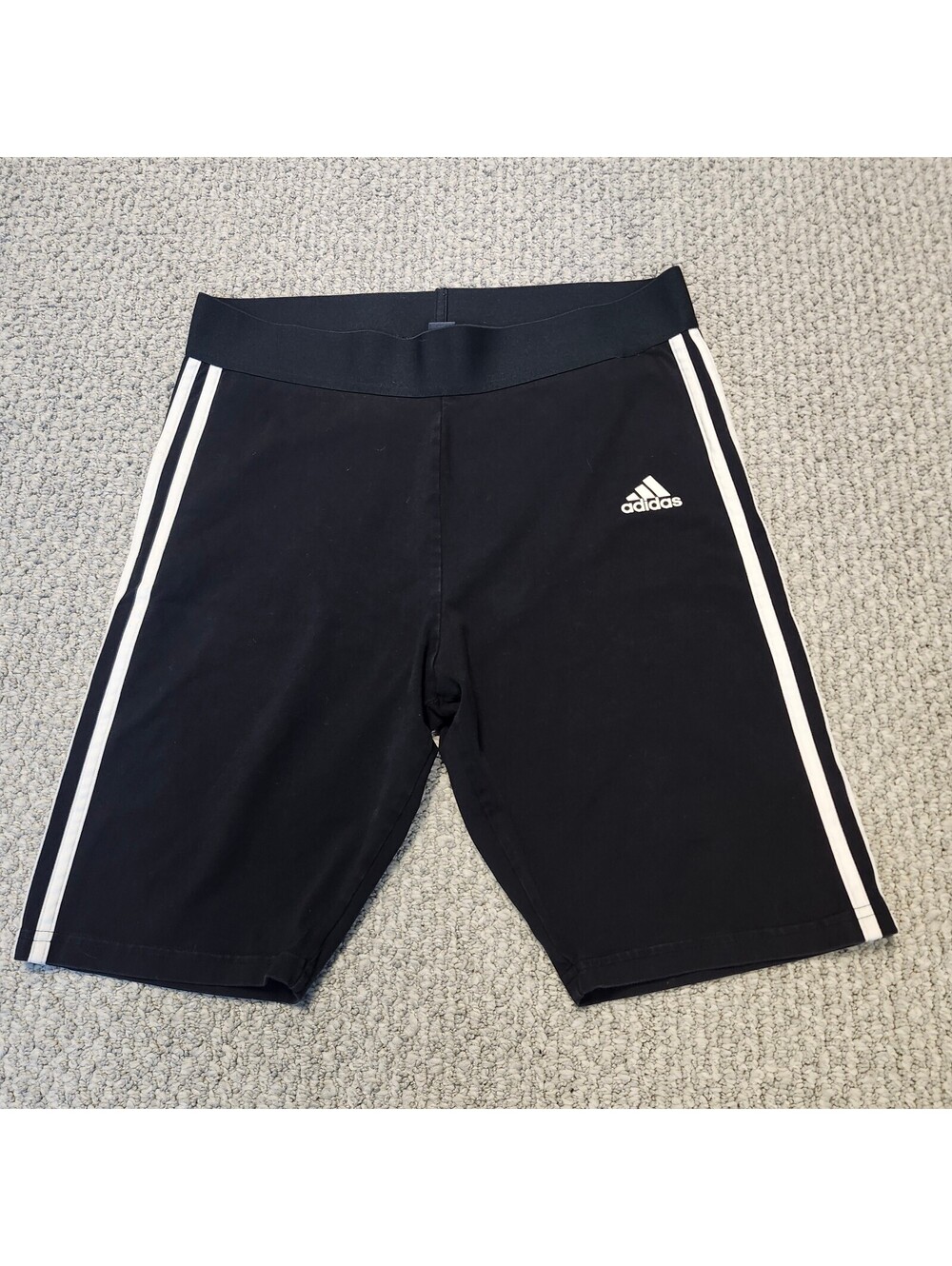 Adidas Black Athletic Shorts with White Stripes, Size Large